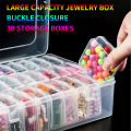 Transparent Plastic Jewelry Box with Buckle Closure Large Capacity 30 Compartments Storage Container for Small Accessories.
