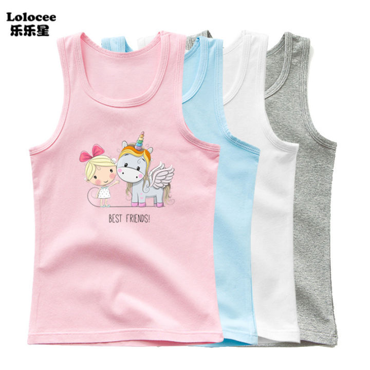 Kids Girl Cute Unicorn Singlet Summer Baby Girls Cotton Tops Toddler Clothes Children Sleeveless Cartoon T-shirts