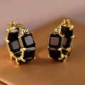 Huitan Princess Square White/Black CZ Hoop Earrings for Women Luxury Accessories Wedding Party Temperament Elegant Lady Jewelry.