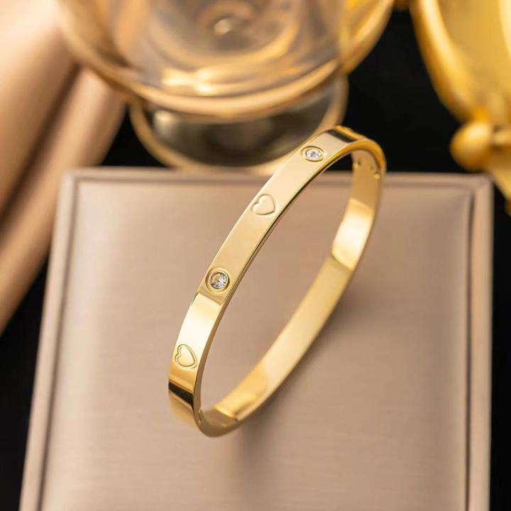 Trendy Shining Zircon Bracelets For Women Clover Print Love Pulseiras Stainless Steel Bangles Feminina Jewelry Gift