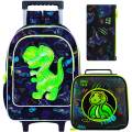 3PCS Rolling Backpack for Boys, Kids Roller Wheels Bookbag, Wheeled School Bag with Lunch Bag.