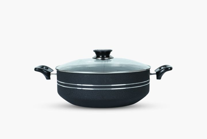 36CM Non Stick Wok KARAHI STIR PAN with A Glass LID and Double Handle