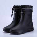 Men's Women's High-End Rain Boots Closed Rainproof and Waterproof Short and Mid.Calf Length Non-Slip Drawstring Rubber Boots. 