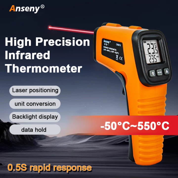 Digital Infrared Thermometer Non-contact Pyrometer Laser Temperature Meter Imager Hygrometer IR Termometro Color LCD Light Alarm