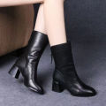 2024 New Women Versatile Leather Boots Fashion Antislip High Heels Female Casual Comfortable Boot External Wear Trendy Shoes. 