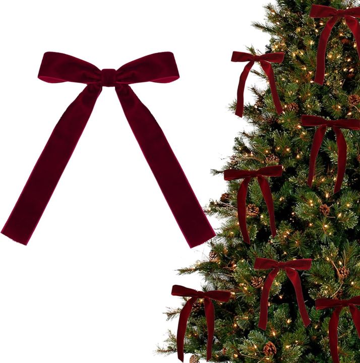 12pcs Burgundy Velvet Bows for Christmas Tree Decorations Wreath Garland Velvet Bows with Twist Tie