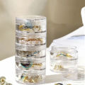 Mini Round Jewelry Storage Box (5 Layer) – Transparent Acrylic Organizer for Rings, Earrings, Studs & Small Accessories | Compact 360° Rotating Jewelry Case for Dressing Table & Travel. 