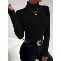 Plus Size 1XL-5XL Women's Slim Fit Ribbed Knit Turtleneck Knitted Sweater Long Sleeve Light Gray Elegant Versatile Pullover Top.