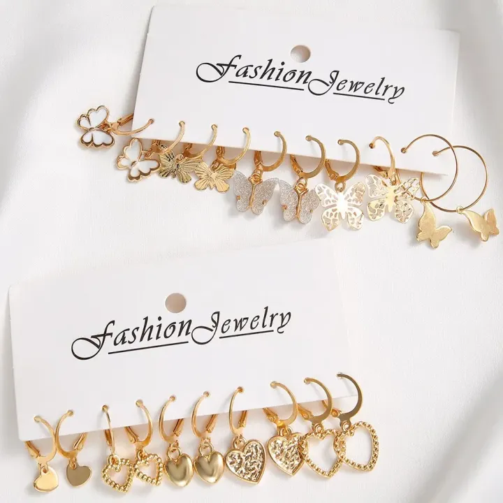 10pcs%20Gold%20Color%20Creative%20Simple%20Earrings%20Set%20for%20Women%20Fashion%20Temperament%20Hollowed-out%20Butterfly%20Love%20Earrings%20Jewelry%20Gifts%20-%20Image%204