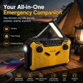 AM/FM Portable Solar Radio with Crank Dynamo Emergency Radio 4000 mAh Rechargeable Battery LED SOS Alarm for Camping.