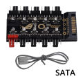 SATA/4PIN 1 to 10 Fan HUB PWM Controller Adapter PC CPU Cooler Fan HUB PWM Splitter Cooling Fan Hub. 