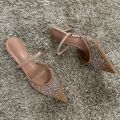 New Summer Women's Sandals Rhinestone Bright Mesh High Heels Footwear Elegant Slingback Pointed Slip on Party Lady Pumps Shoes. 