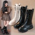 Autumn/Winter ZIP Fashion Cool Baby Girls Warm Square Heel Round Toe Casual Lace-Up Comfortable Kids Black Mid Boots.