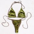 2026 New Velvet Bikini Premium Women's Triangle-tie Solid-color Bikini Set for Beach Vacations and Seaside Wear. 