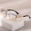 1pc Rimless Sunglasses Rectangle Women Men Shades Small Square Sun Glasses For Female Male Beach Vacation Travel Eyewear.