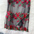 Woman Embroidery Floral Mesh Fashion Dress Chinese Style Short Sleeve Split Hollow Out Cheongsam New Gauze Sheer Dress.
