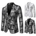 Men's Slim Fit Print Blazer Jacket 2025 Fashion Handsome Business Casual Silver Stage Show Suit Small Menswear. 