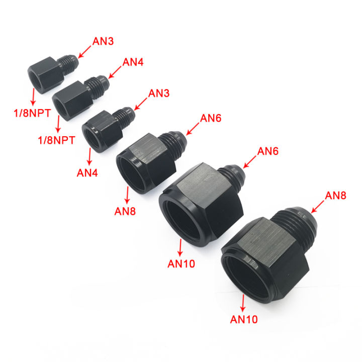 AN3%20AN4%20AN6%20AN8%20AN10%20Male%20to%20Female%20Flare%20Adapter%20Reducer%20Black%20Aluminum%20Fuel%20Line%20Fitting%201/8NPT%20Thread%20-%20Image%202