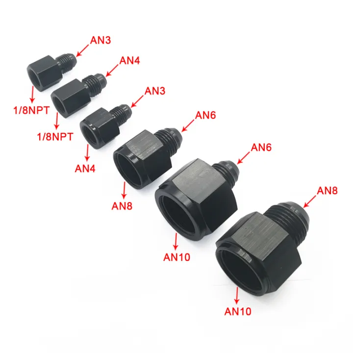 AN3%20AN4%20AN6%20AN8%20AN10%20Male%20to%20Female%20Flare%20Adapter%20Reducer%20Black%20Aluminum%20Fuel%20Line%20Fitting%201/8NPT%20Thread%20-%20Image%202