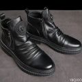 New Spring Luxury Minimalist Men Ankle Boots Fashionable Versatile High Top Shoes Zipper Retro Comfortable Men's Boots. 