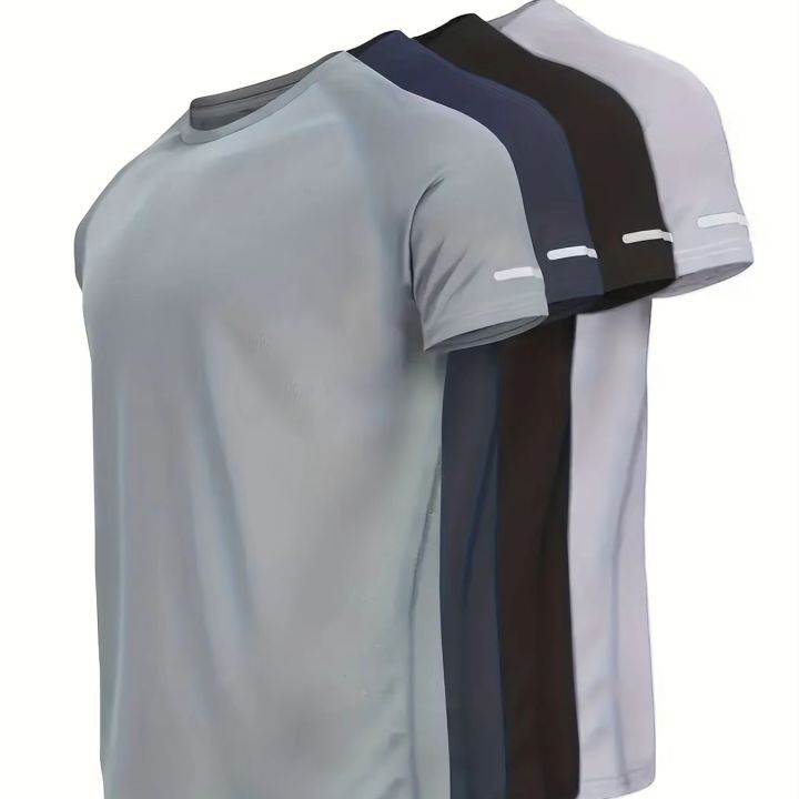 1/4 Pcs Summer Men's Leisure Sports Multicolor Quick-drying Short-sleeved Teens Loose Solid Color Running Fitness Playing T-shir
