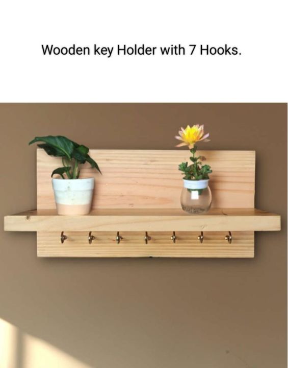 wood Key Holder With 1 Shulf & 7 hooks
