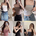 Women's Cotton Sling Camisole Crop Sleeveless Shirt Straps Skinny Tank Summer Simple Lady Bra Base.