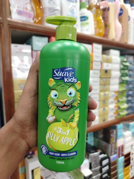 Suave Kids 3-in-1 Silly Apple Shampoo, Conditioner & Body Wash - 700ml Fun Gentle Cleansing for Kids’ Hair & Skin