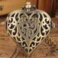 Stylish romantic heart-shaped diamond quartz women's necklace pocket watch souvenir for girls.