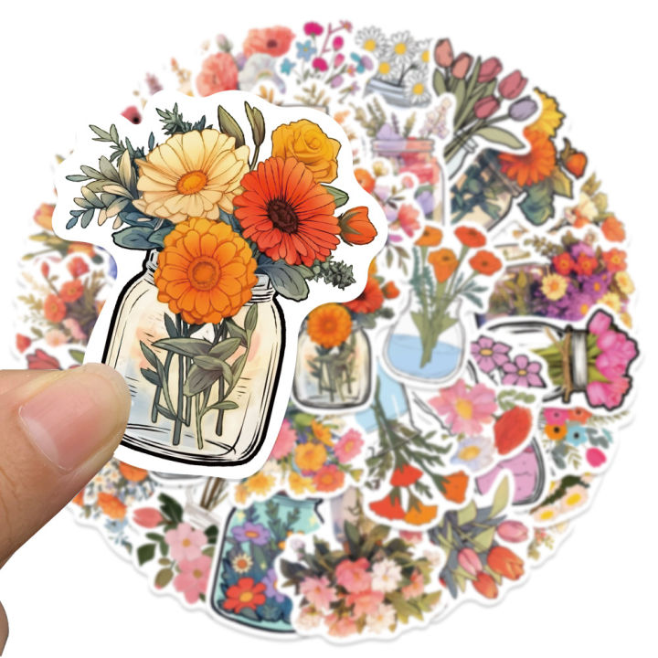 50pcs Cute Cartoon Flower Stickers Set Aesthetic DIY Decals for Luggage Guitar Notebook Cartoon Bottle Design Graffiti Decoratio