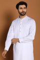 Unstitched White Cotton Shalwar Kameez Suit For Men. 