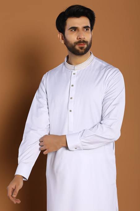 Unstitched White Cotton Shalwar Kameez Suit For Men