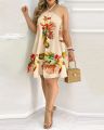 Women's Floral Print Halter Neck Boho Dress Backless Spring Summer Casual Elegant Gown for Party And Wedding.