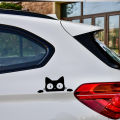 G154 1Pcs Universal Surprise Cat Peeking StickelBlack/White Funny Vinyl Decal Car StylingDecoration Accessories.