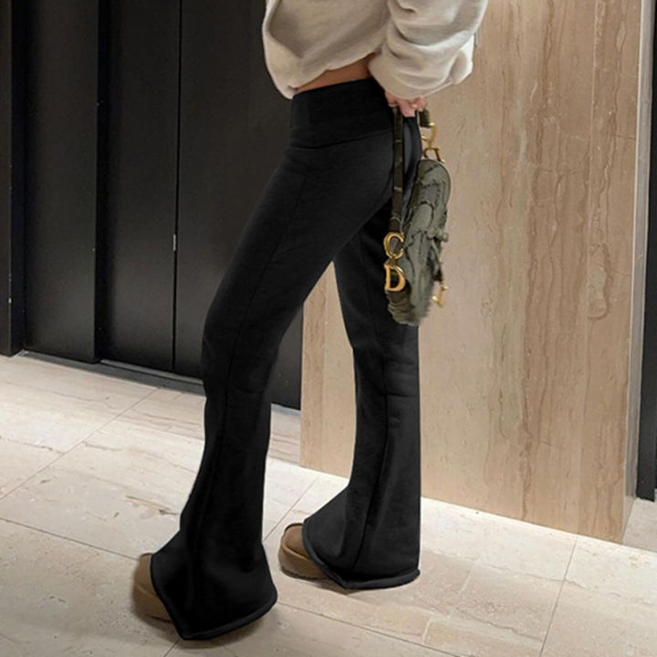 2025%20Slim%20Low%20Waist%20Casual%20Sweatpants%20For%20Women%20Solid%20Simple%20Basic%20Flared%20Pants%20Sports%20Jogging%20Trousers%20-%20Image%204