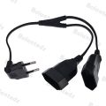EU CEE7/16 90 Degree Male to Female Dual Output,2 Ways Outlet Extension Cord European 2 Prong M/F Power Splitter Cable. 