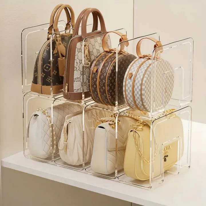 Handbag and wallet storage rack - transparent plastic bag storage ...