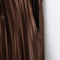 HXAO Women's Pleated Skirt Summer Brown Ruffle Skirt Cylinder Pleats Mid Waist Midi Skirt Fashion Elegant Women Long Skirt 2025.