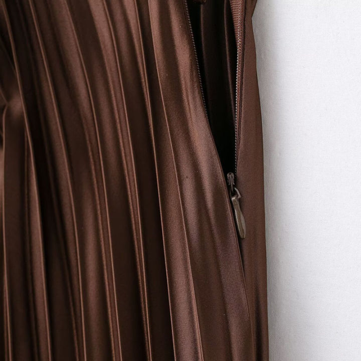 HXAO%20Women's%20Pleated%20Skirt%20Summer%20Brown%20Ruffle%20Skirt%20Cylinder%20Pleats%20Mid%20Waist%20Midi%20Skirt%20Fashion%20Elegant%20Women%20Long%20Skirt%202025%20-%20Image%207