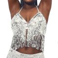 Belly Dance Sequin Fringe Top Nighub Performance Halter Bra Dance Wear. 