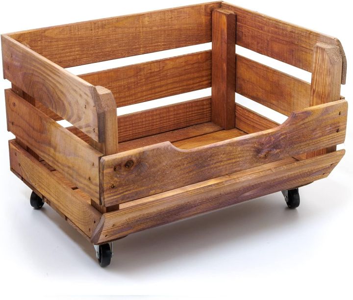 Holzfee Stackable Solid Wood Potato Box with Wheels | Stacking Box ...