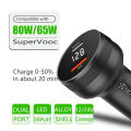 Supervooc Car Charger for  Find X5/Reno8,80W/65W Warp car adapter  for OnePlus11,2 Port Cigarette  Adapter for . 