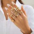 12PCS Set Of New Irregular Geometric Ring Alloy Plated Metal Adjustable Finger Ring For Women, Fashion Statement Jewelry Party N. 