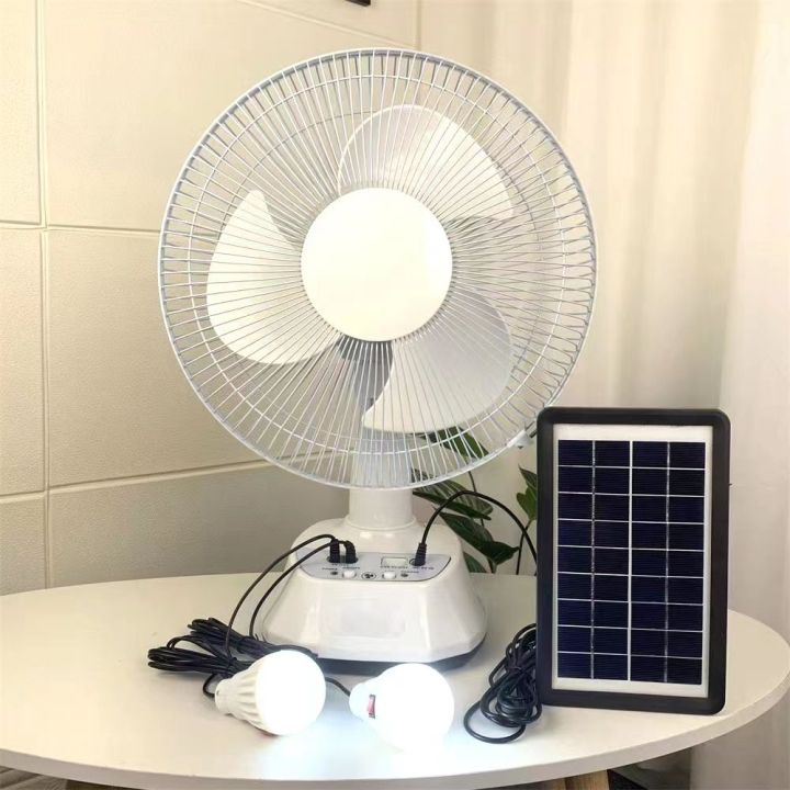 12 inch Rechargeable DC Solar fan (Free Bulb) Energy Table Fan with Nigh light free solar panel
