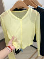 Button Front Knit Top Long Sleeve Plain Crop Cardigan Cover Up Jacket for Women Spring Summer Teen-girl Daily Outfit.