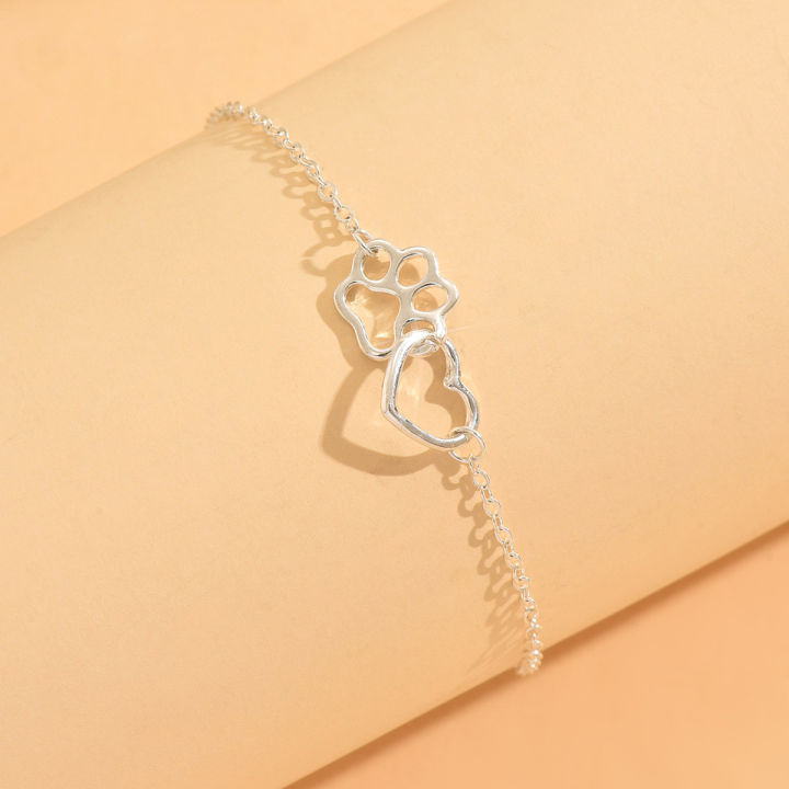 925%20sterling%20silver%20women's%20ankle%20bracelet%20with%20double-layer%20cat%20claw%20and%20heart-shaped%20charms,%20Bohemian-style%20vacation%20jewelry%20-%20Image%203