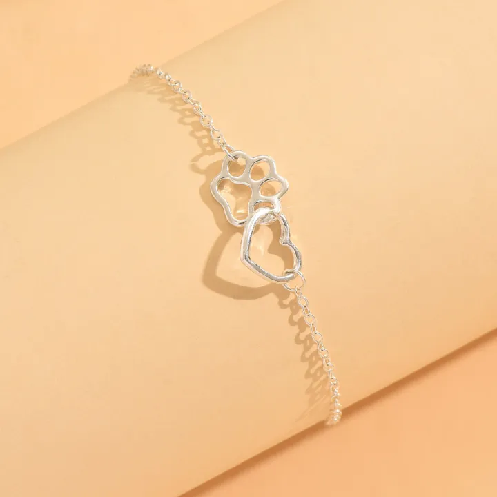 925%20sterling%20silver%20women's%20ankle%20bracelet%20with%20double-layer%20cat%20claw%20and%20heart-shaped%20charms,%20Bohemian-style%20vacation%20jewelry%20-%20Image%203