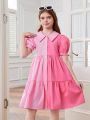 Girls Two Tone Cotton Half Sleeve Dress. 