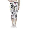 K471 Summer Capris Leggings, White Yellow Letters, Cloud Printed Capris, Soft and Elastic Casual Sportswear for Women. 
