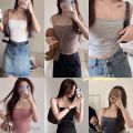 New Summer Simple Cotton Sling Camisole Women Girls Crop Top Sleeveless Shirt Lady Bra Tops Straps Skinny Camisole Base Best Top.